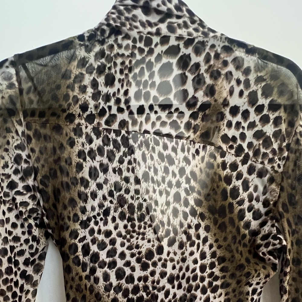 Sheer Green Animal Print Paneled Loose Blouse Y2K